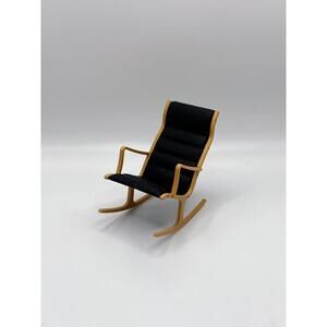 1:24 Miniature Modern Rocking Chair Bentwood Style Black Cushion, MCM Dollhouse
